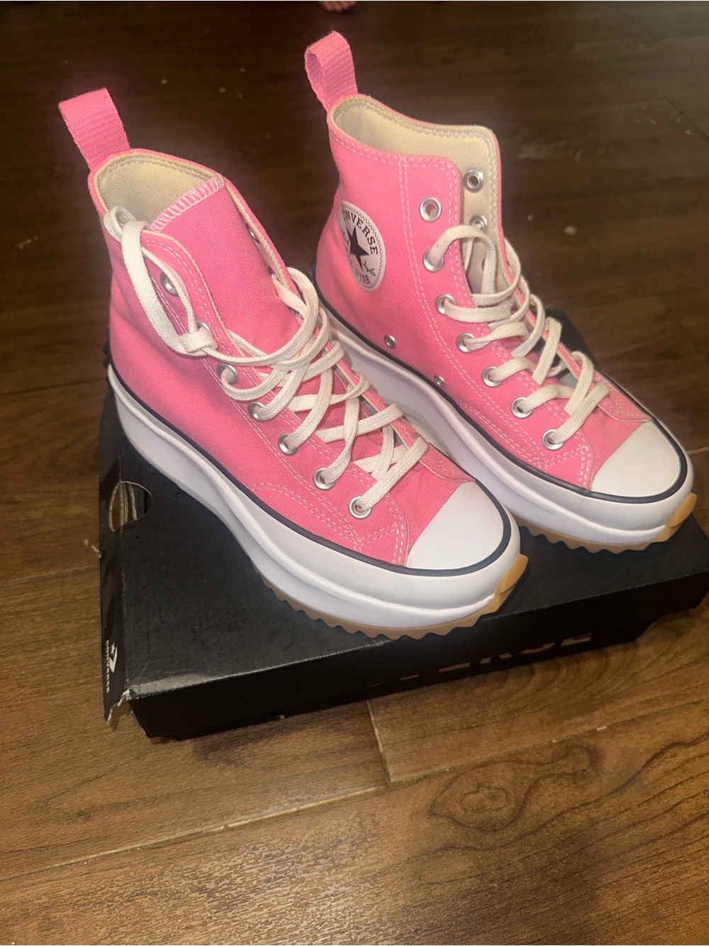 Converse High Top Platform Sneakers in Pink and White